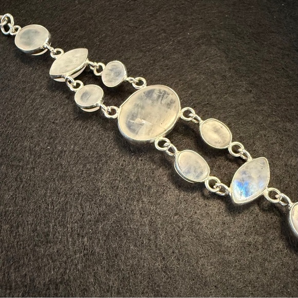Sterling Silver and Rainbow Moonstone Bracelet - Picture 6 of 11